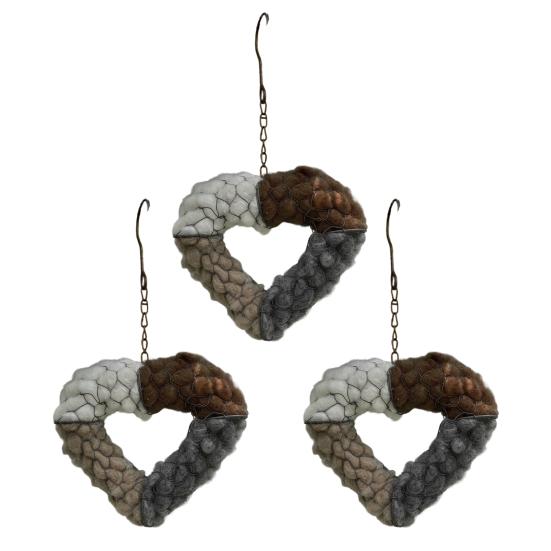 1/2Pcs Handmade Bird Nesting Heart Ornament with Hook Weather-proof Outdoor Garden Yard Balcony Fiber Love Heart Shape Bird Nesting Decoration