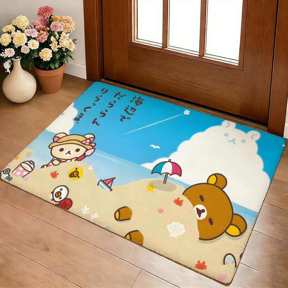 R-Rilakkuma Anime Floor Mat Cozy Flannel Soft Thick Non-Slip Mat For Living Room Bedroom Kitchen Decor Rugs