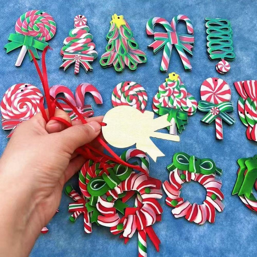 16Pcs Wooden Christmas Tree Lollipop Ornaments Colorful Christmas Hanging Decorations  Home Decor