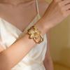 Stainless Steel Gold Plated Cuff Bangle Bracelet for Women Fashion Big Flower Pearl Butterfly Chunky Bracelet Waterproof Jewelry