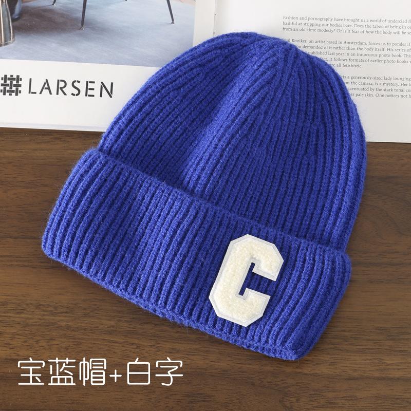 Autumn and Winter Letter Embroidery Big C Student Couple Knitted Hat Outdoor Warm and Cold Wool Hat