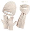 Womens Winter Knit Hat Scarf Gloves Set Double-Layer Warm Fleece Lined Acrylic Accessory Trio Cold Weather