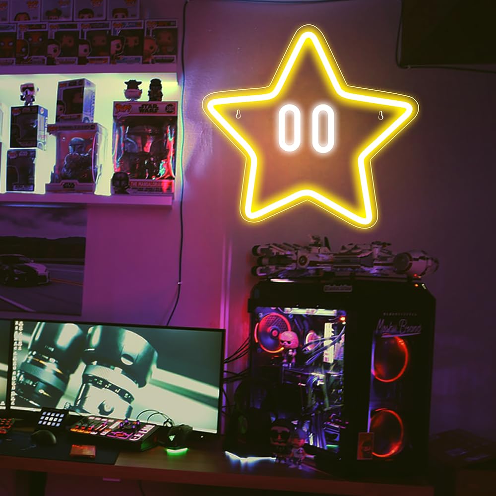 IMEGINA Star Neon Star Neon Shop Interior Neon USB Cute Game Game Living Room Wall Atmosphere Birthday Christmas Party 32cm X 32cm Sign, Light, Sign,