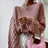 Spring Red Knitted Cotton Pullover Sweater - Women's Round Neck Solid Color Fashion
