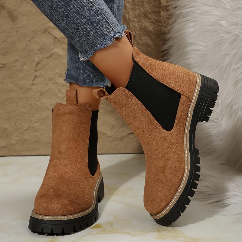 Women'S Slip-On Chunky Platform Ankle Boots - Non-Slip Rubber Sole, Cushioned Insole & Low Heel - Slip-On Closure