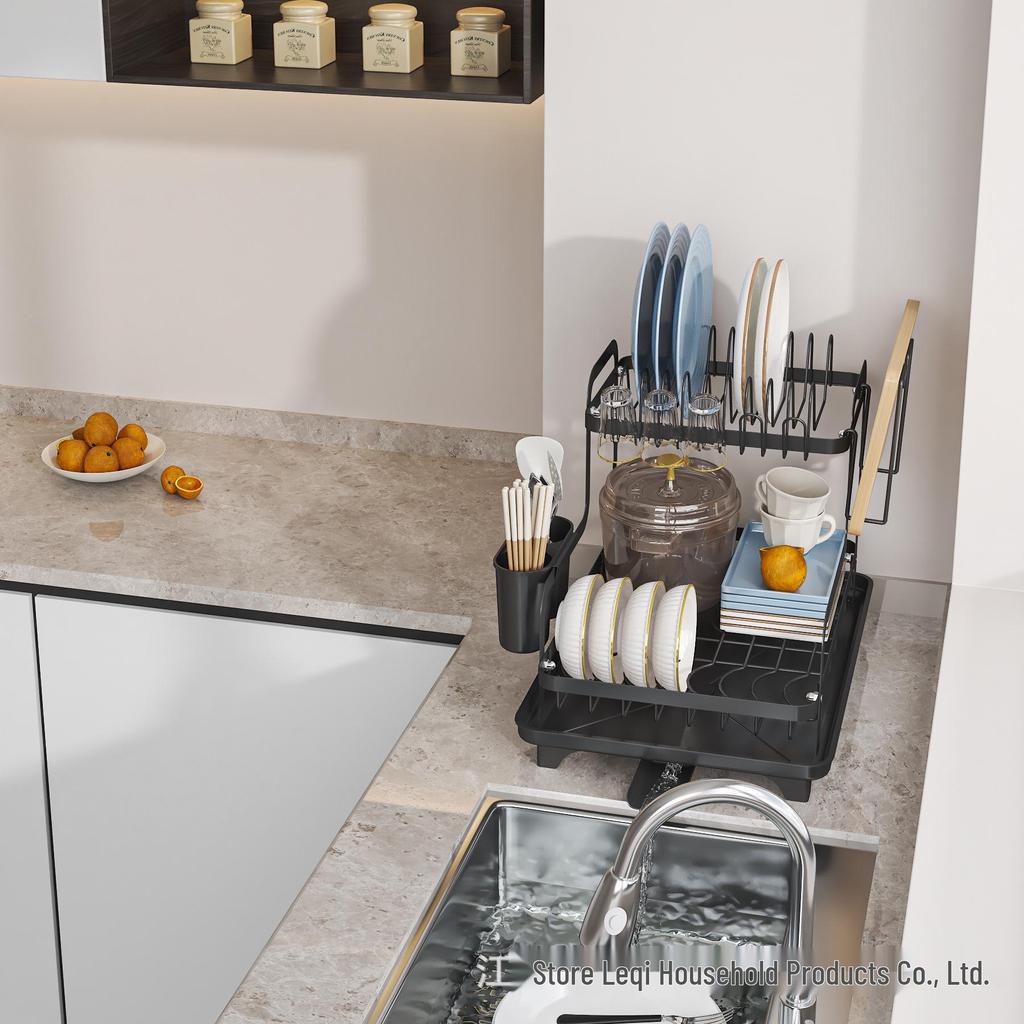 Compact Kitchen Sink Dish & Bowl Drainer with Chopsticks Storage