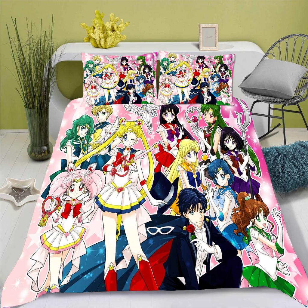 3D Anime posteľná súprava Sailor Moon obliečka na paplón 100% polyester vhodná pre deti a dospelých 3-dielna súprava 1 obliečka na paplón