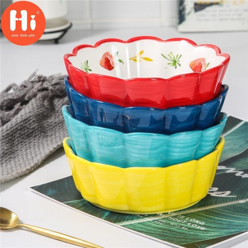 Hi Nordic Simple Hand Painted Ceramic Salad Cake Bowl Colorful Porcelain Soup Fruit Bowl Lace Rice Dessert Snack Bowl Tableware