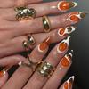 24 Stück leuchtend orange Mandel-Aufstecknägel mit Kleber weiße Streifen French-Fingernägel süß cool Blasen-Ins-Nägel Press-On