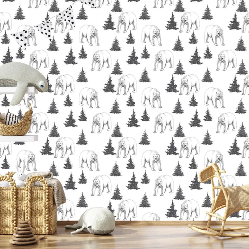 Bears and Spruces Wallpaper for Living Room and Bedroom 50x1000