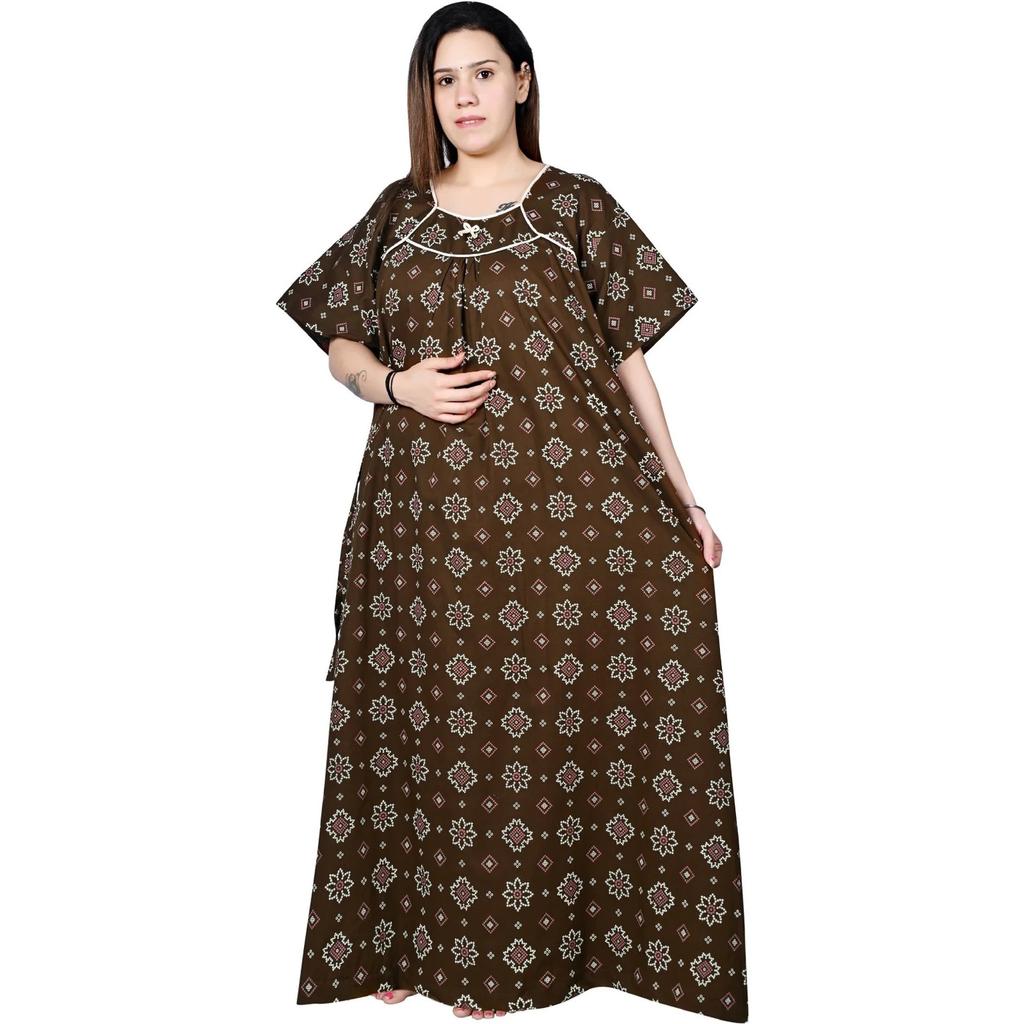 Damen Bedrucktes Baumwoll-Nachthemd Indisch Schönes Nachtwäsche Maxi Nachthemd Kleid