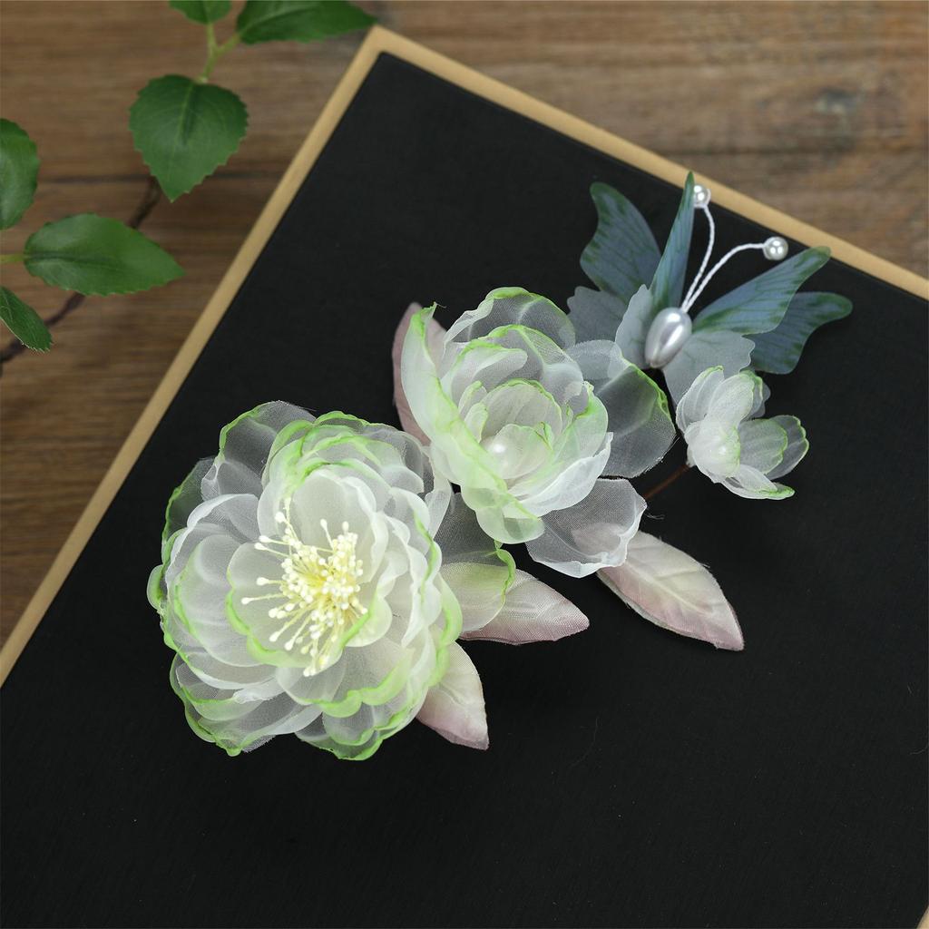 Handmade Juan Yarn Hot Flower Hairpin Peony Peony Hanbok Back Pressure Headdress Tang Style Flower Gradient Green Ancient Style Hanbok Headwear
