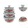 3 Pieces Enamel Stockpot Cooking Pot Floral Design and Handles Stew Bean Simmer Deep Soup