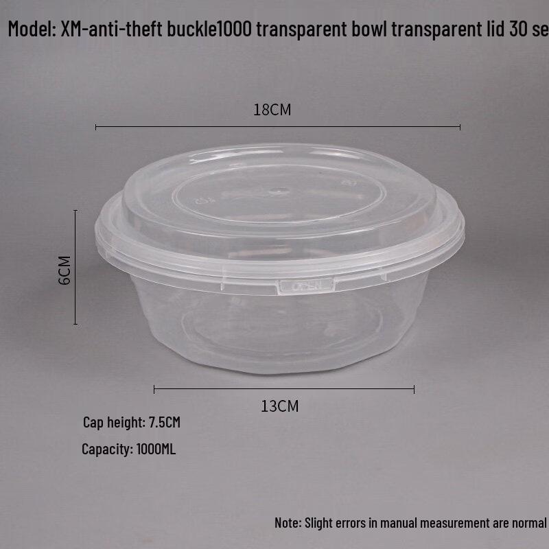 Tian Ya Jing Disposable Food Grade Plastic Takeout Bowls with Lids (30 Sets)
