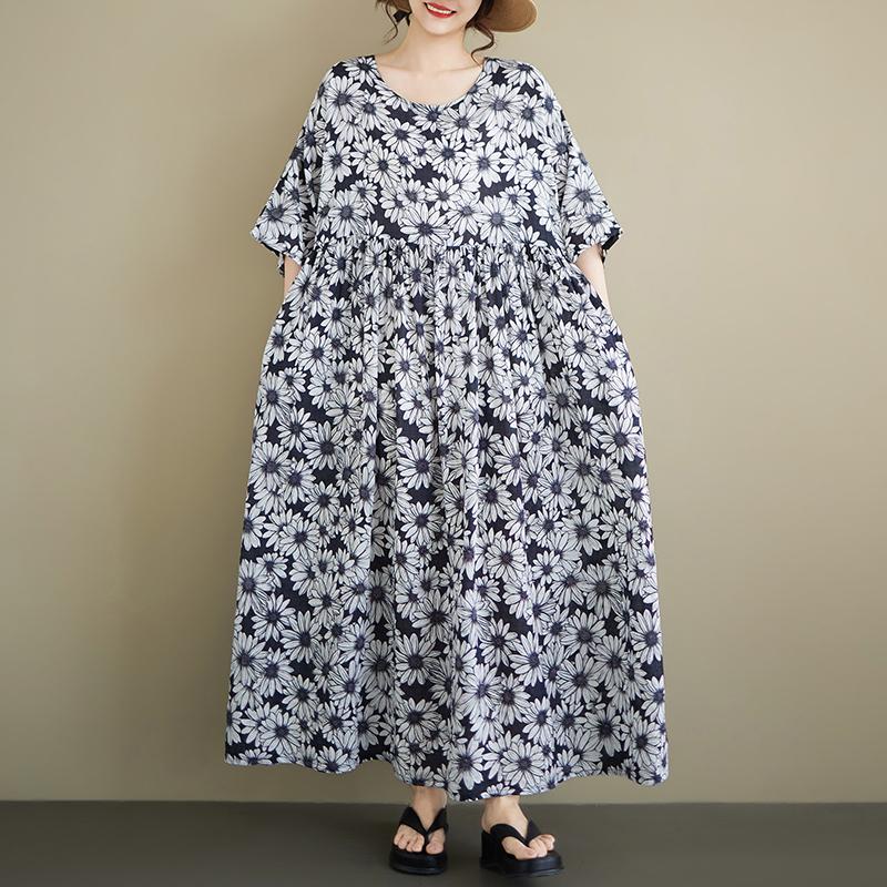 DIMANAF Nuovo Estate 2026 Spiaggia Donna Taglie Forti Signora Abito Lungo Vestito da Sole Ampio Oversize Maxi Stampa Floreale Cotone