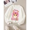 Kids Sweatshirt , Casual Sweatshirt Printed Round Neck Pullover, Happy Easter Bunny Pink Bow, Autumn and Winter