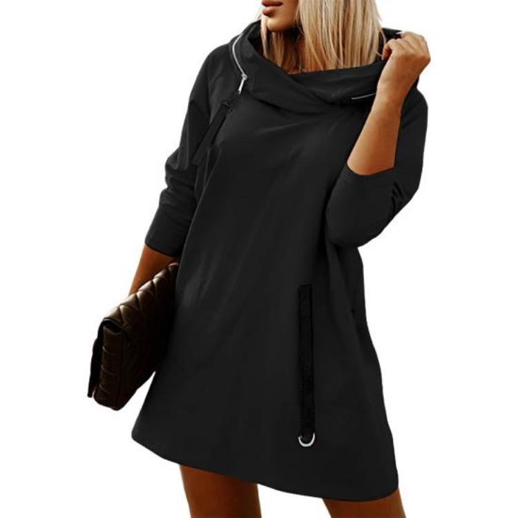 Plus Size Women Winter Warm Hooded Zipper Pullover Long Sleeve Casual Plush Hoodie Solid Color Strap Decor Design