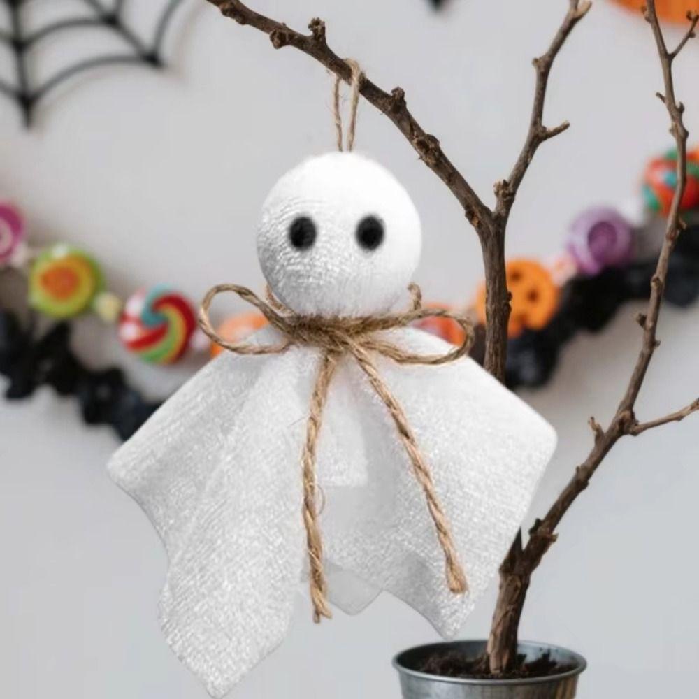6Pcs 3 Inch Halloween Cloth Ghosts White Ghosts Hanging Ghost Pendant  Haunted House Decoration