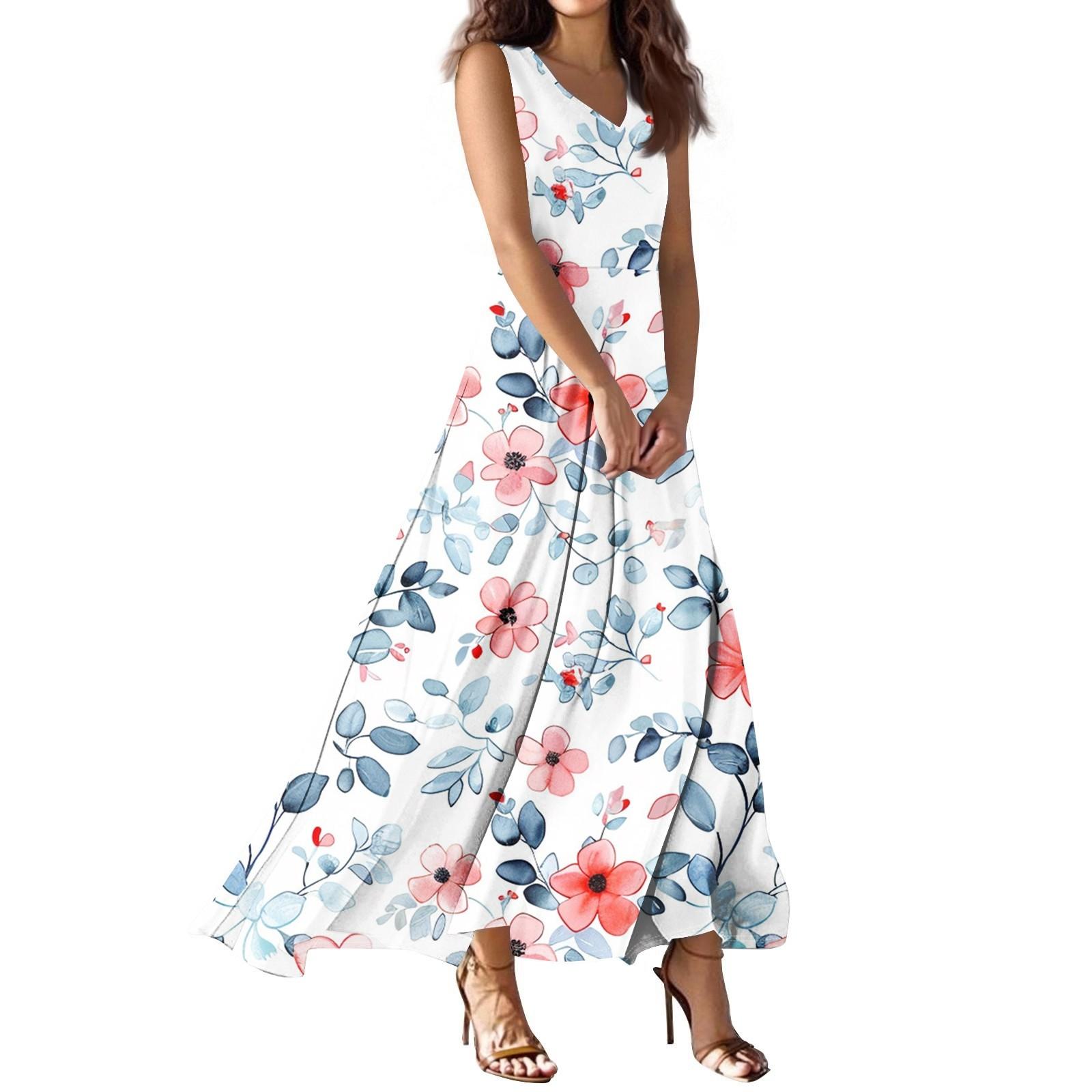 

Жіноча літня повсякденна модна сукня з принтом, V-подібним вирізом, без рукавів S