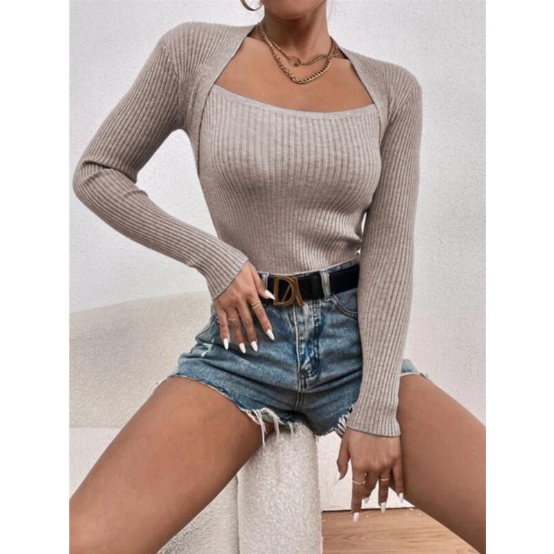 Autumn Square Neck Pullover Sweaters Women Knitted Sweater Top Winter Knitwear Bottoming Sweater Blouse