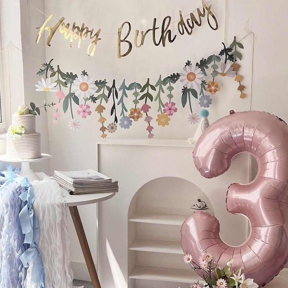 Floral Leaf Flower Paper Banner Spring Theme Happy Birthday Banner  Wedding Decor