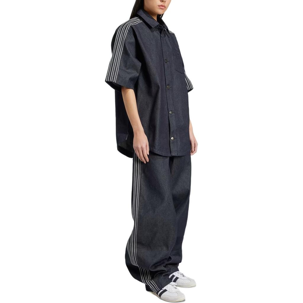 adidas Originals Polo Knopf Locker Kurzarmhemd Damenhemden Schwarz JJ3146
