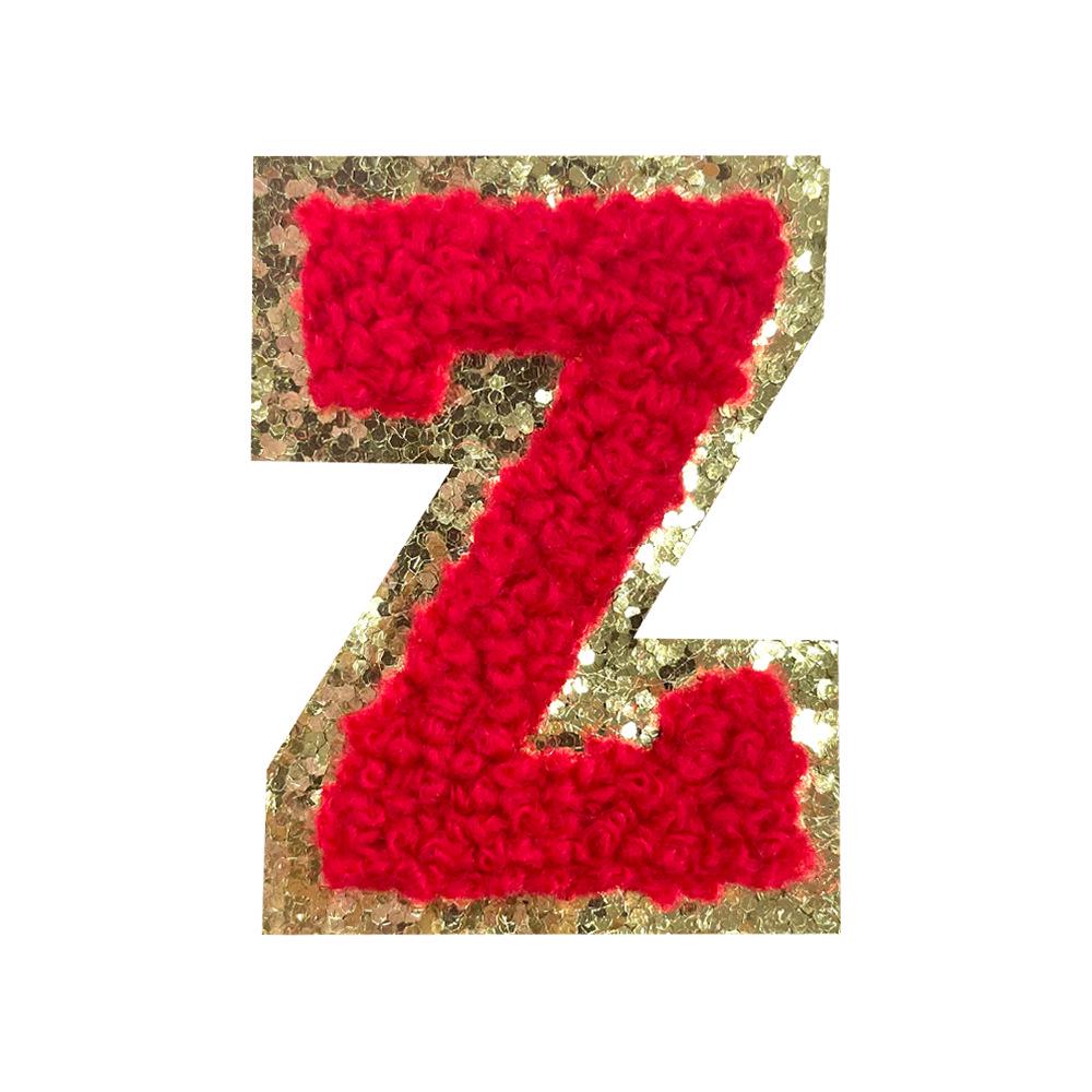 Red A-Z Chenille Embroidery Letter Patches, 5cm Self-Adhesive for DIY Clothing.