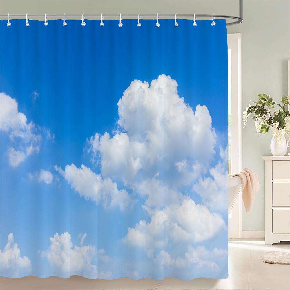 Tenda da Doccia 180x180cm Cielo Azzurro Nuvole Soleggiato Paesaggio Naturale Stampa 3D con Ganci Tessuto Impermeabile Tende per Bagno Casa