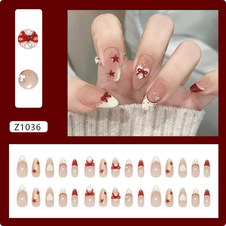 Fashion Pink Glitter French Press On Nails Short Round Fake Nails Reusable Nail Tips Women Manicure Accessories