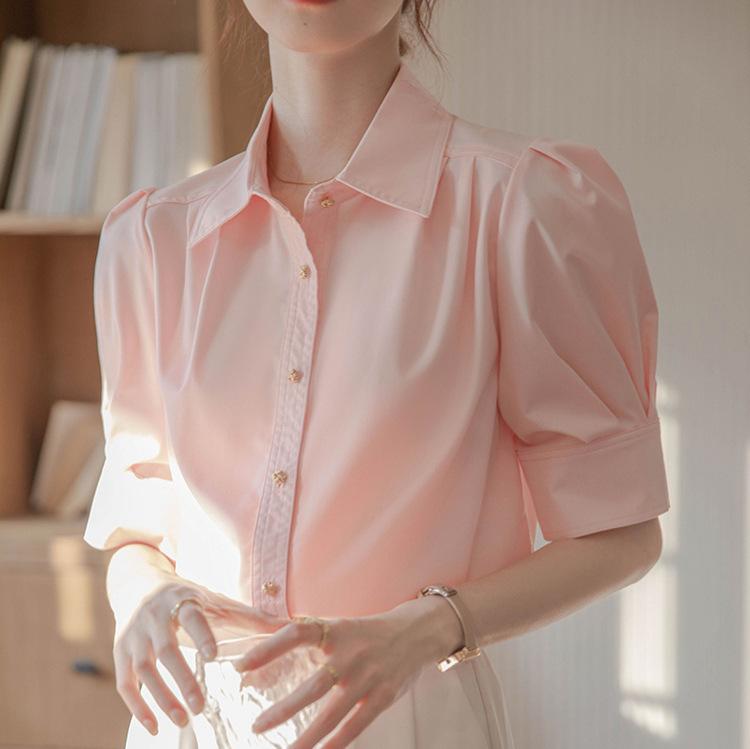 Blue Shirt Interview Summer 1116 New French Commuter Shirt Temperament Short Sleeve Professional Polo Collar Top Trend
