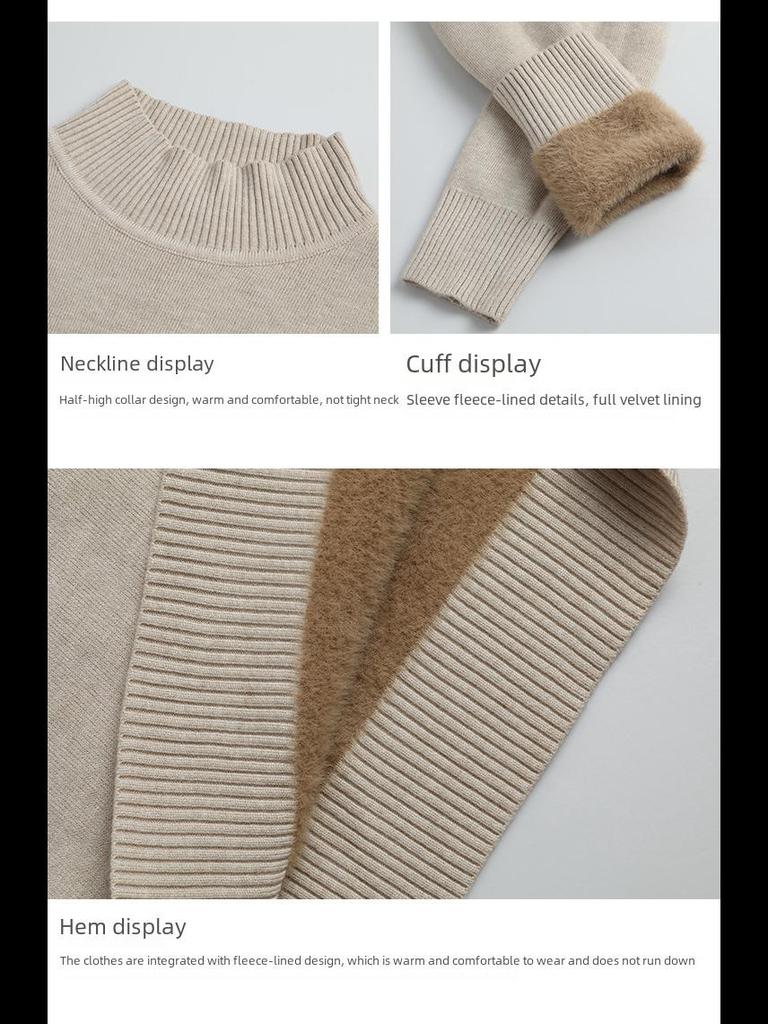 Dámský pulovr s polovičním rolákem z imitace norkového rouna pro podzim a zimu