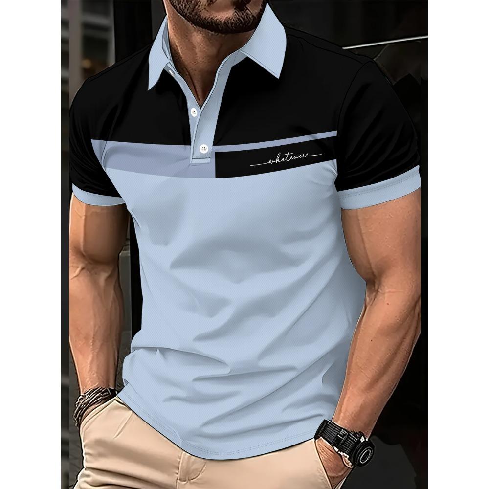 Summer Men's Short Sleeved Polo Shirt 3D Letter Pattern Print