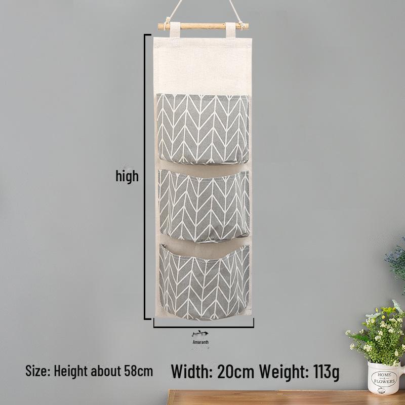 

Водонепроницаемая настенная сумка для хранения из хлопка и льна с тремя карманами и дизайном в виде ветки дерева Three-Pocket Hanging Bag