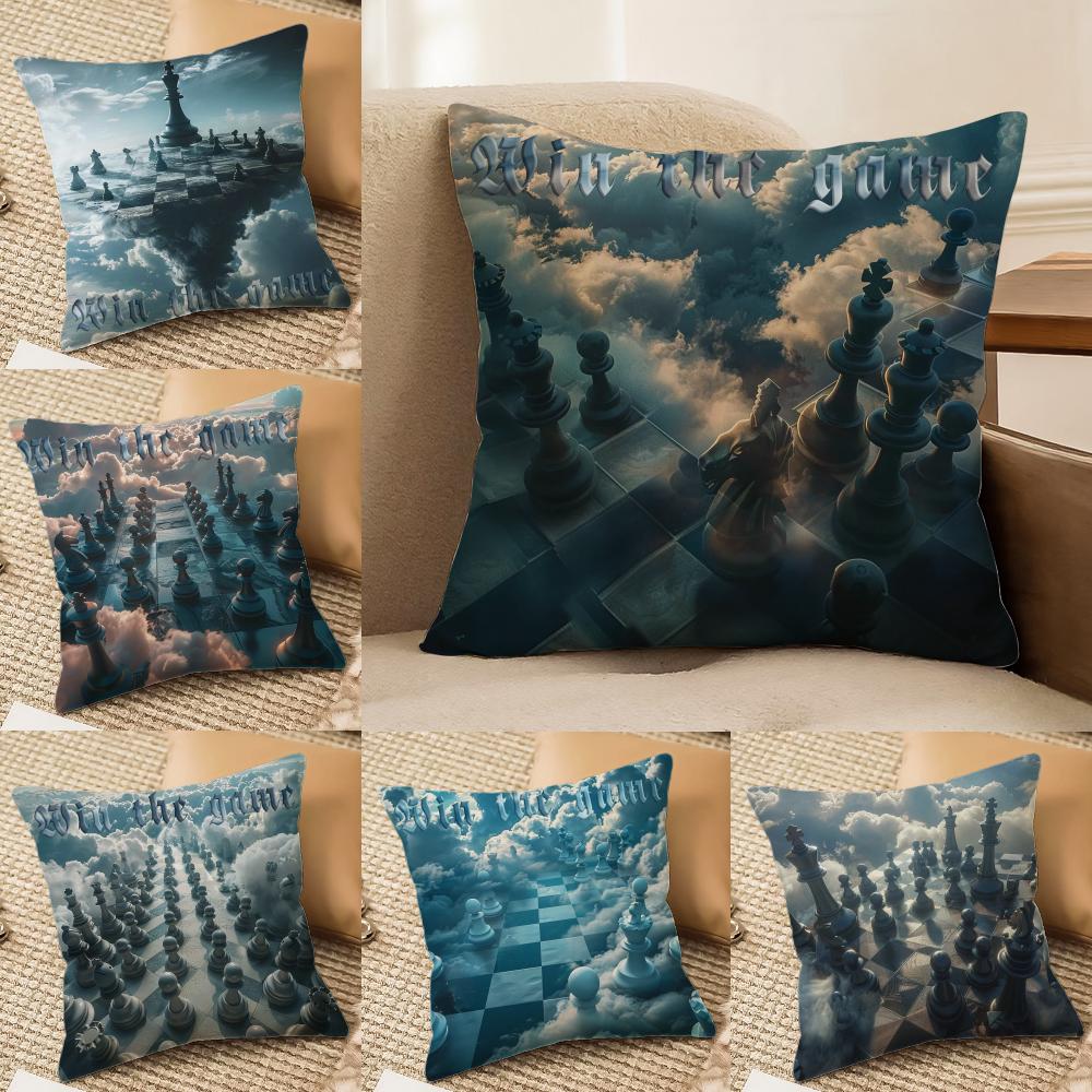 Beautiful Cloud Chess Picture Cushion Cover Silky Elegant Comfort Sofa Bed Invisible Zipper Beach Pillowcase