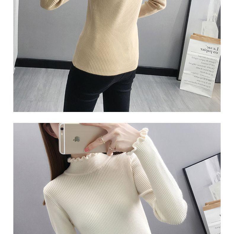 Dámský módní pletený svetr s dlouhým rukávem a rolákem, slim fit