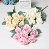 7 Heads Rose Artificial Flower Multicolor Rolled Edge Faux Flower Photo Props Green Leaves Flower Bouquet Wedding Ornament