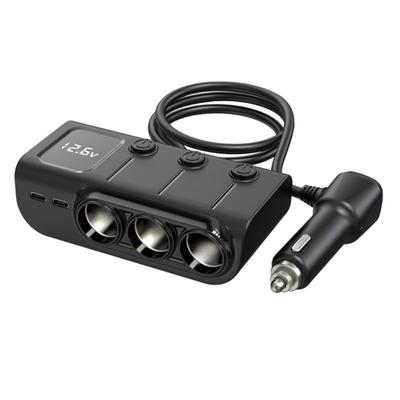 Multiple Port Car Charger 120W Fast Charge Cigarettes Lighter Splitter with Voltages Display and Independent Power Switches