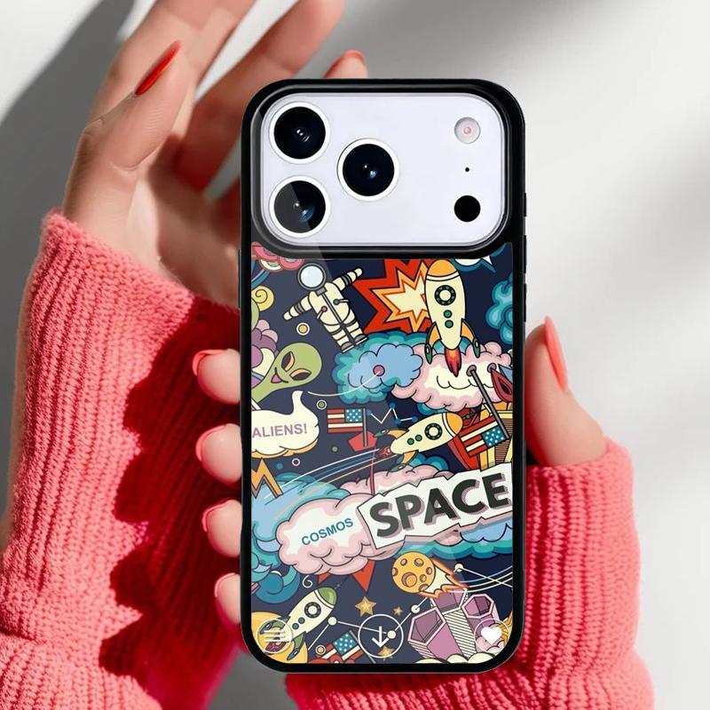 Space Cartoon Cute Doodle Phone Case for iPhone 17 Air 16e 15 14 13 Pro Max Back Cover for 12 11 Pro Coque