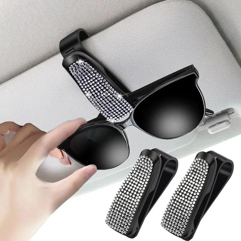 Sunglasses Clip Car Sunshades Sun Visor Rhinestone Portable Universal Myopia Glasses Bracket Card Holder Decoration Accessories