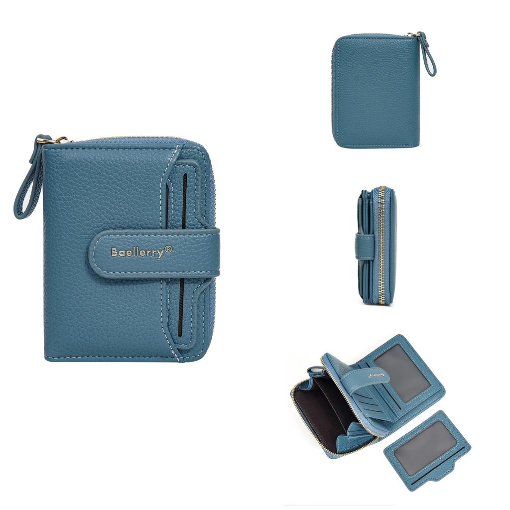 Women Lychee Pattern Wallets Zipper Hasp High Quality Pu Leather Purse Solid Short Small Sweet Wallet For Female Multi-Card Bit