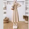 Autumn and winter new casual fashion inner sweater skirt solid color round neck knee long knitted dress women