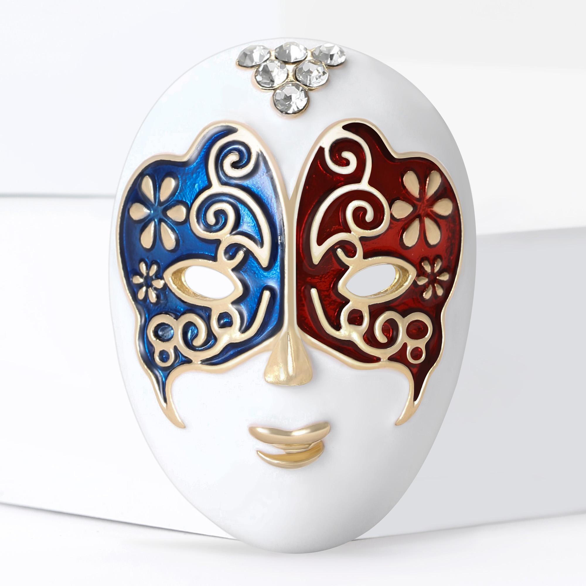 

Fashion Enamel Mask Brooches for Women Unisex Rhinestone Face Pins Keychain Event Party New Gifts Jewelry Decoration Accessories