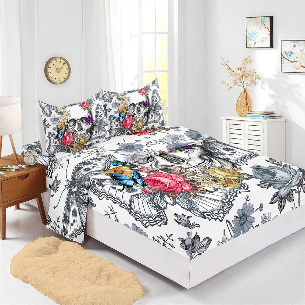 

Mattress Sheet 3D Printed Skull Halloween Four-Piece Mattress Protective Cover Bedding Batch (90cm * 190cm * 40cm) Pillowcase * 1