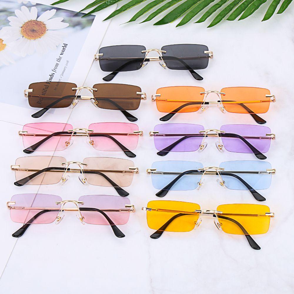 Unisex Rectangle Rimless Sun Glasses Small Frame Ocean Lens Gradient Glasses Luxury Design Women Vintage Sunglasses Eyeglasses
