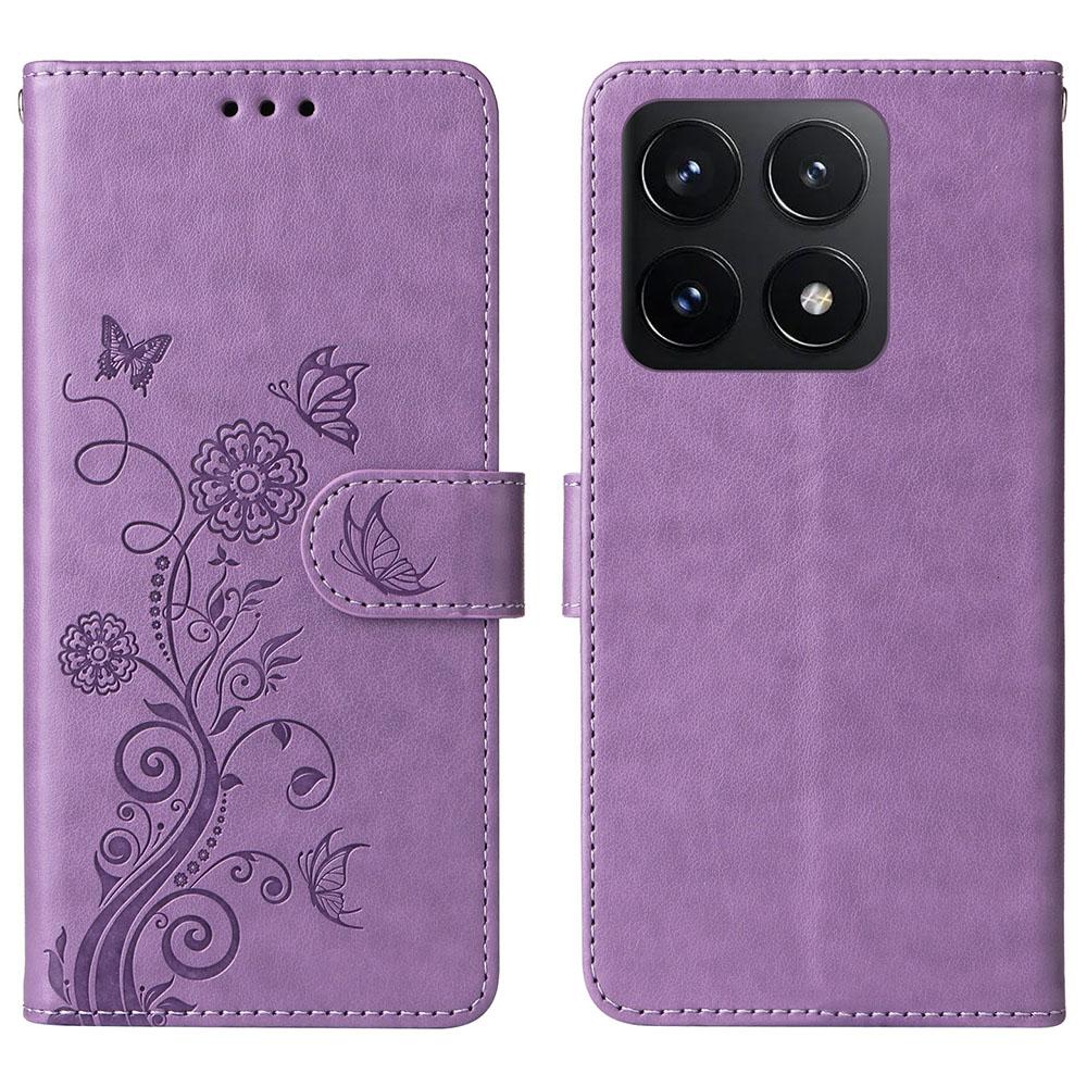 For Xiaomi 14T Leather Case Butterfly Floral Imprint Wallet Stand Cover