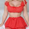 European & American Sexy Mesh Polka Dot Off-Shoulder Lingerie Three-Piece Set