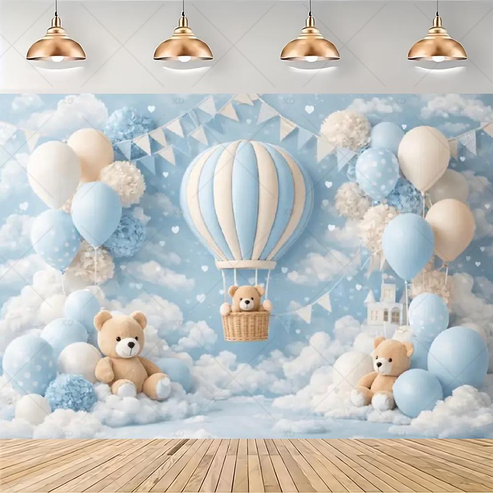 Teddy Bear Hot Air Balloon Backdrop Banner Newborn 1st Birthday Party Decoration Background Baby Shower Photography Studio Props