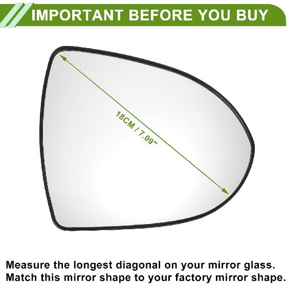 No.876213W400 Mirror Glass Replacement for Kia Sportage 2011-2016 Right Side 1 Pc Convex Non-Heated