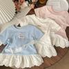 Summer Kids Girls Tees Cotton T-shirt Thin Lace Hem Infant Babys Girls Undershirts Loose Round Collar Children Girl Short Sleeves