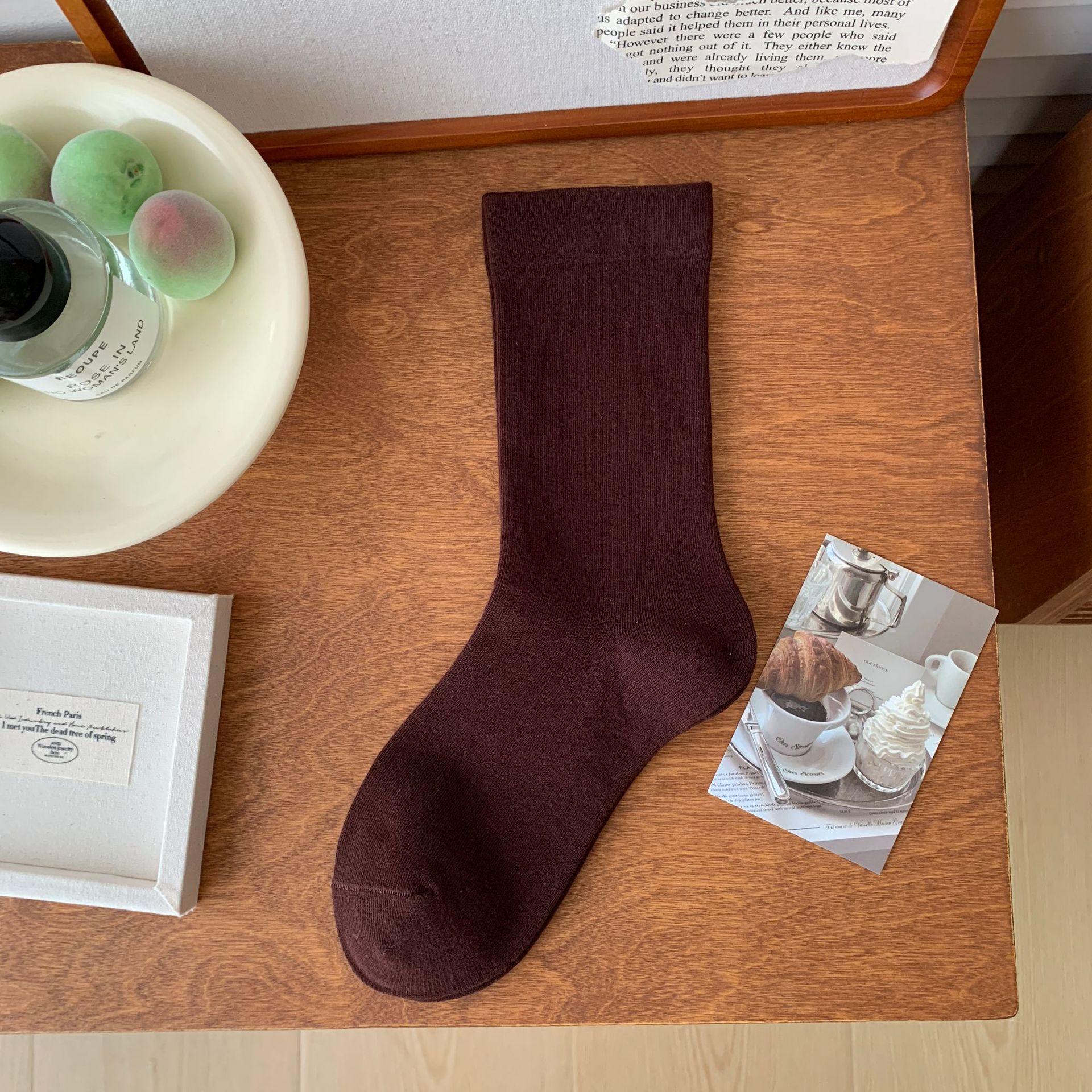 

1/5/10 пар женских гольфов средней длины однотонные повседневные носки хлопковые носки One Size(5 pairs) темно-коричневого